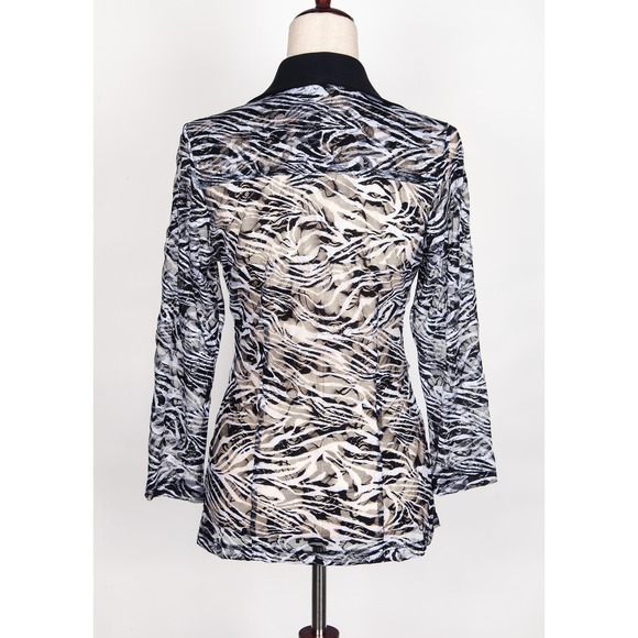 Women's Dressy Sheer Blouse Size L Zip Up Zebra Animal Print Black White NWT - Picture 2 of 2